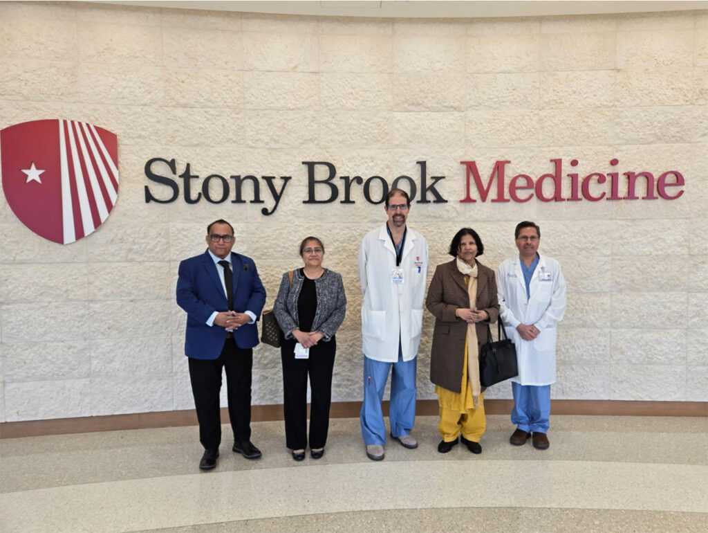 Mr Peerzada, Dr Tazeen Beg, Dr Sasson, VC Prof Naima Khatoon and Dr Shamim Khan outside the Stony Brook Cancer Center